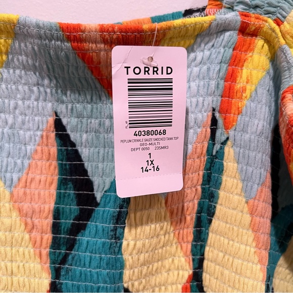 Torrid Peplum Washable Crinkle Gauze Smocked Tank Top - Picture 3 of 8